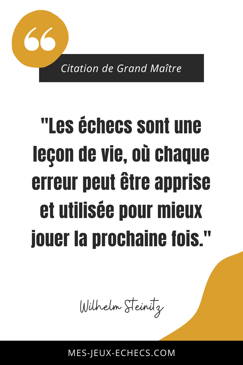 Dopez votre mindset avec les meilleurs citations des Grands Maîtres 23 "Les échecs sont une leçon de vie, où chaque erreur peut être apprise et utilisée pour mieux jouer la prochaine fois." - Wilhelm Steinitz