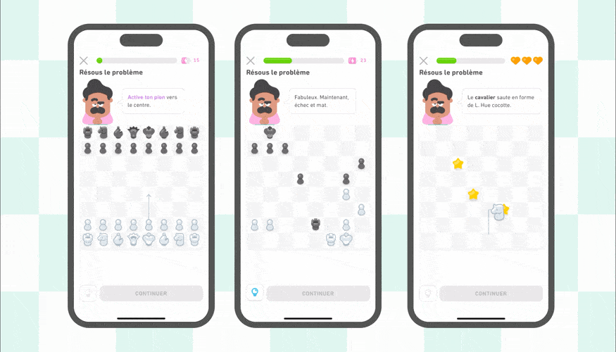 Apprendre à jouer aux échecs sur Duolingo : vers une plus grande démocratisation du jeu ? 2 echecs sur Duolingo/©Duolingo.com
